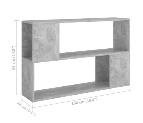 Librería de madera contrachapada gris hormigón 100x24x63 cm