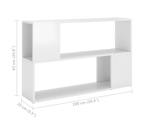 Librería de madera contrachapada blanco brillante 100x24x63 cm