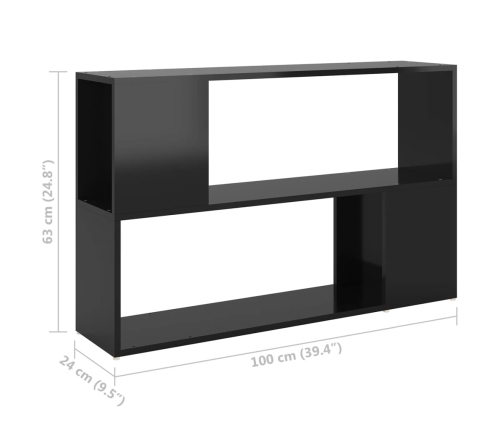 Librería de madera contrachapada negro brillante 100x24x63 cm