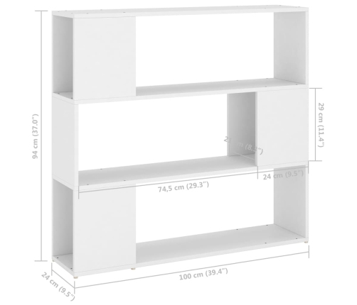 Estantería de libros/divisor de espacios blanco 100x24x94 cm