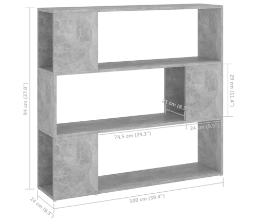 Estantería/divisor de espacios gris hormigón 100x24x94 cm