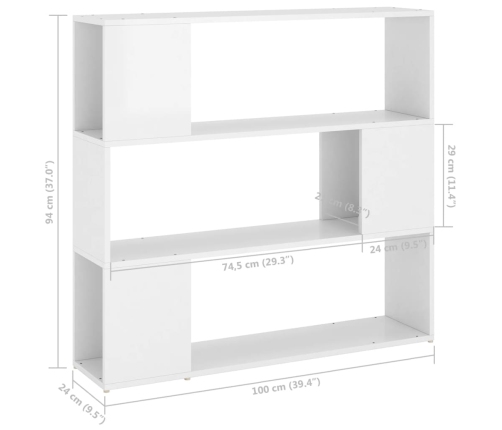 vidaXL Estantería/divisor de espacios blanco brillo 100x24x94 cm