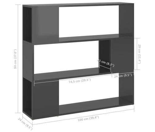 Estantería/divisor de espacios gris brillo 100x24x94 cm