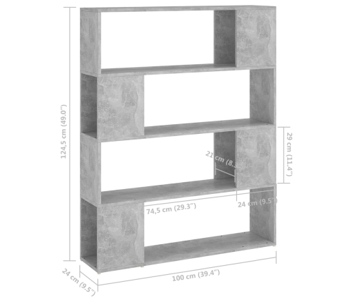 vidaXL Estantería divisor de espacios gris hormigón 100x24x124 cm