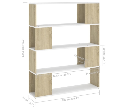 vidaXL Estantería/divisor espacios blanco y roble sonoma 100x24x124 cm