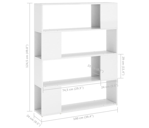 vidaXL Estantería/divisor de espacios blanco brillo 100x24x124 cm