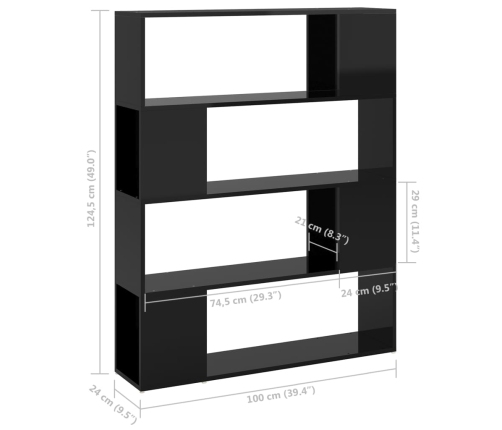 Estantería/divisor de espacios negro brillo 100x24x124 cm