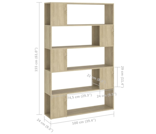 Librería separador contrachapada roble Sonoma 100x24x155 cm