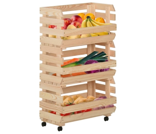 Carrito para verduras madera maciza de pino 37x30x80 cm