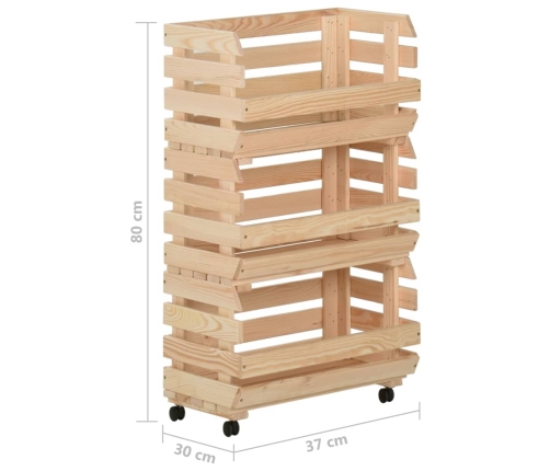 Carrito para verduras madera maciza de pino 37x30x80 cm