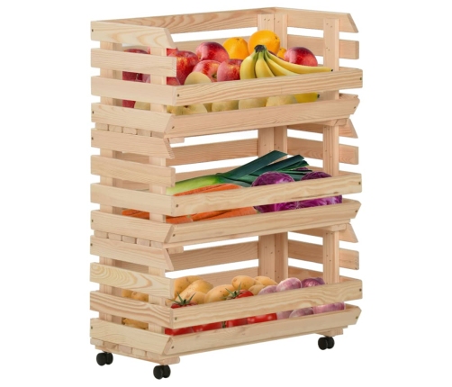 Carrito para verduras madera maciza de pino 57x30x80 cm