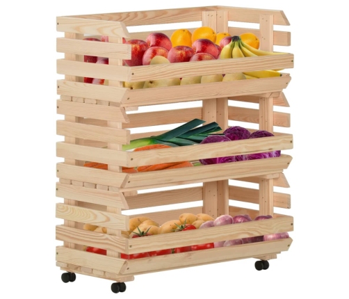 Carrito para verduras madera maciza de pino 77x30x80 cm