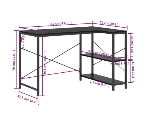 Escritorio de ordenador madera de ingeniería negro 110x72x70 cm