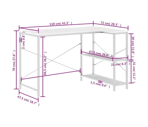 Escritorio de ordenador madera de ingeniería blanco 110x72x70cm