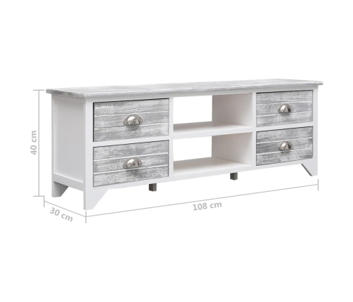 Mueble para TV madera de paulownia blanco y gris 108x30x40 cm