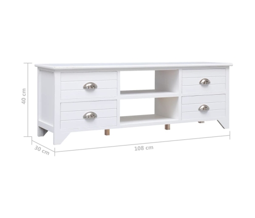 Mueble para TV madera maciza de paulownia blanco 108x30x40 cm