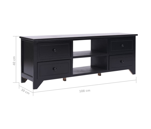 Mueble para TV madera maciza de paulownia negro 108x30x40 cm