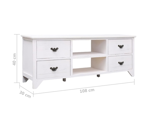 vidaXL Mueble para TV antiguo madera de paulownia blanco 108x30x40 cm