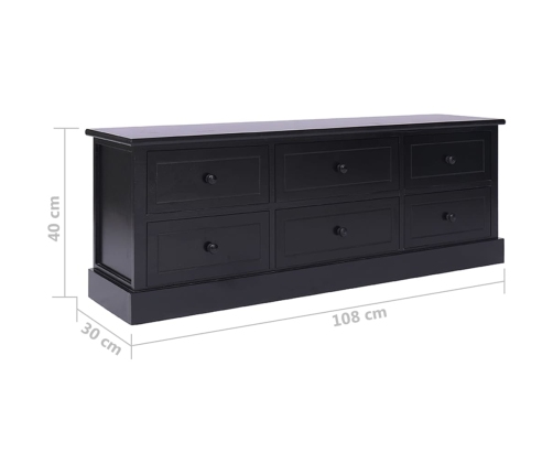 Mueble para TV madera maciza de paulownia negro 108x30x40 cm