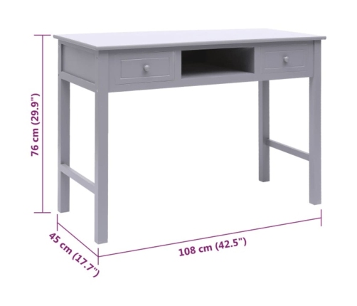 Escritorio de madera maciza de Paulownia gris 108x45x76 cm