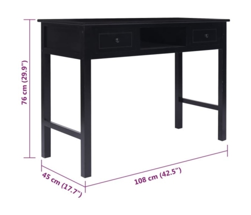 Escritorio de madera maciza de Paulownia negro 108x45x76 cm