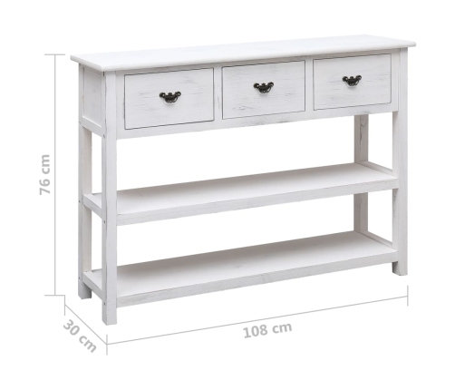 Aparador madera maciza de paulownia blanco antiguo 108x30x76 cm