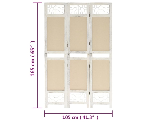 Biombo divisor de 3 paneles de tela color crema 105x165 cm