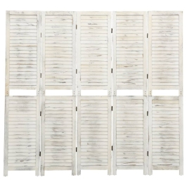 Biombo de 5 paneles madera maciza blanco envejecido 178,5x166cm