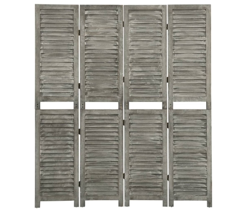 Biombo de 4 paneles de madera maciza gris 143x166 cm