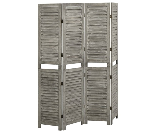 Biombo de 4 paneles de madera maciza gris 143x166 cm