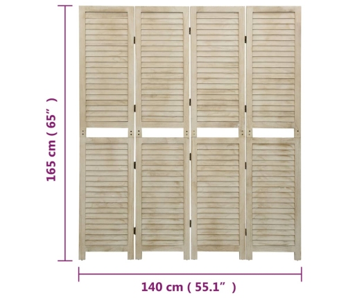 Biombo de 4 paneles de madera maciza de paulownia 140x165 cm