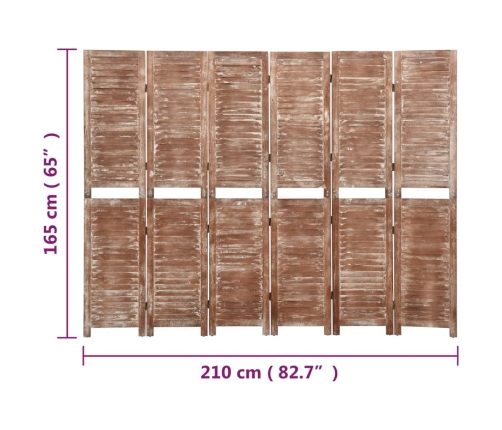 Biombo de 6 paneles madera maciza de paulownia marrón 210x165cm