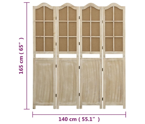 Biombo de 4 paneles tela marrón 140x165 cm