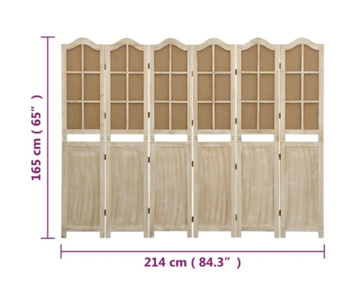 Biombo de 6 paneles tela marrón 214x165 cm