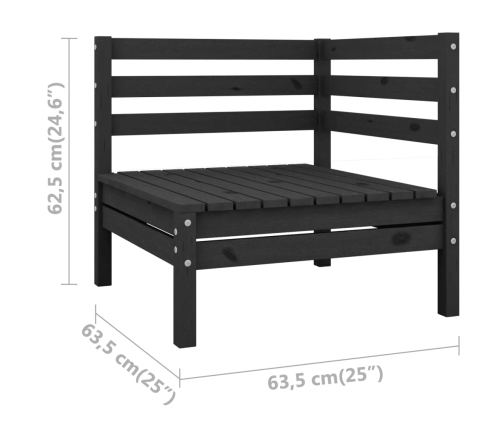 Sofás de esquina de jardín 2 uds negro madera maciza de pino