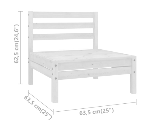 Sofás central de jardín 2 unidades blanco madera maciza de pino