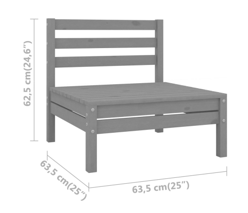 Sofá central de jardín 4 uds gris madera maciza de pino