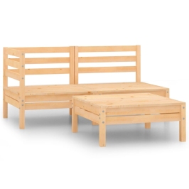 Juego de muebles de jardín 3 piezas madera maciza de pino