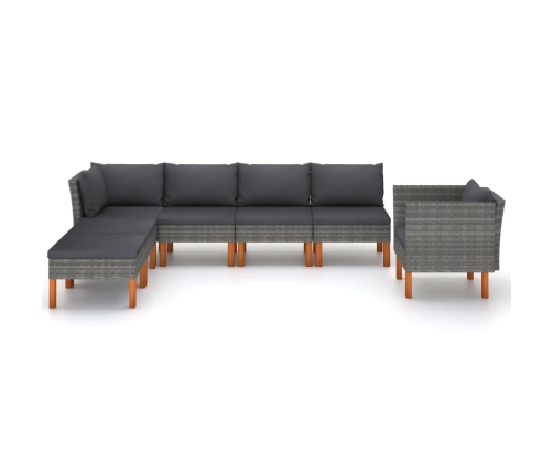 Set de muebles de jardín 7 pzas ratán sintético eucalipto gris