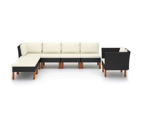 Set muebles de jardín 7 pzas ratán sintético eucalipto negro
