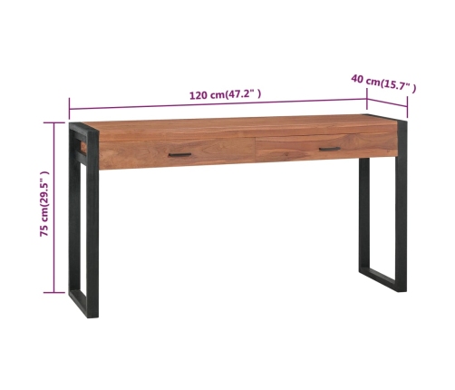 Escritorio con 2 cajones madera maciza de teca 120x40x75 cm