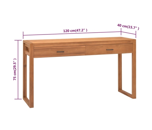 Escritorio con 2 cajones madera maciza de teca 120x40x75 cm