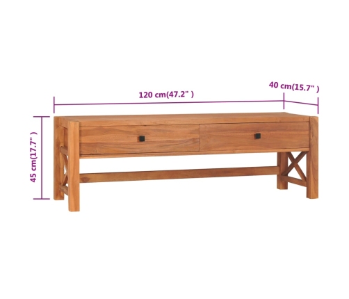 Mueble de TV con cajones madera maciza de teca 120x40x45 cm