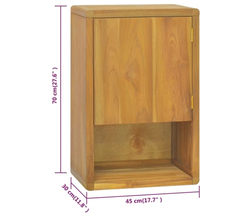 Armario de baño de pared madera maciza de teca 45x30x70 cm