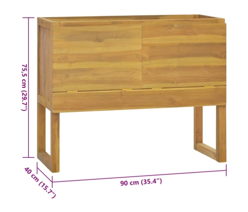 Mueble de baño madera maciza de teca 90x40x75,5 cm