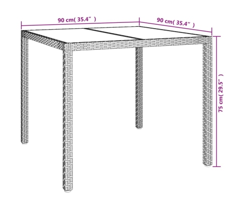 Mesa jardín vidrio templado ratán sintético 90x90x75 cm marrón