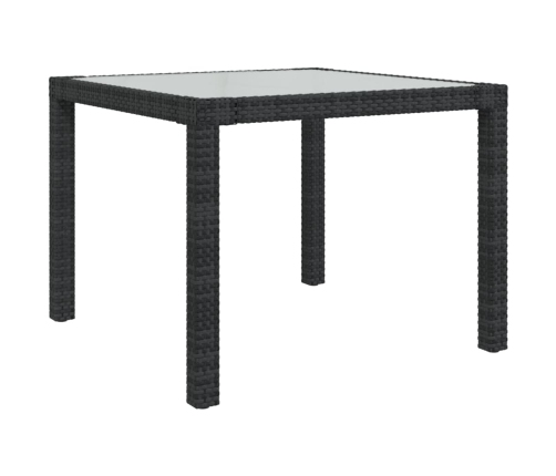 Mesa jardín vidrio templado ratán sintético 90x90x75 cm negro