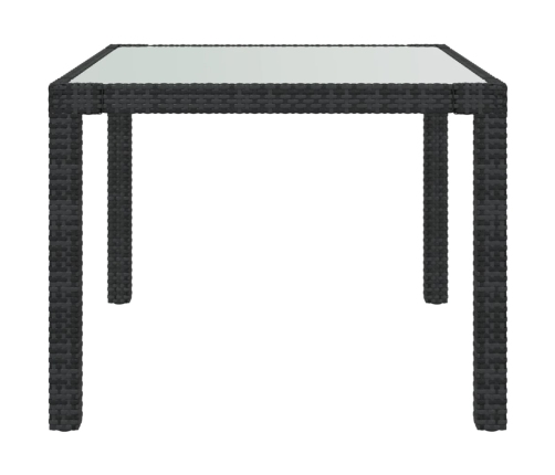 Mesa jardín vidrio templado ratán sintético 90x90x75 cm negro