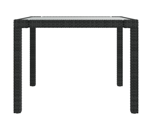 Mesa jardín vidrio templado ratán sintético 90x90x75 cm negro