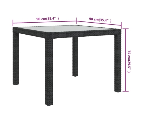 Mesa jardín vidrio templado ratán sintético 90x90x75 cm negro